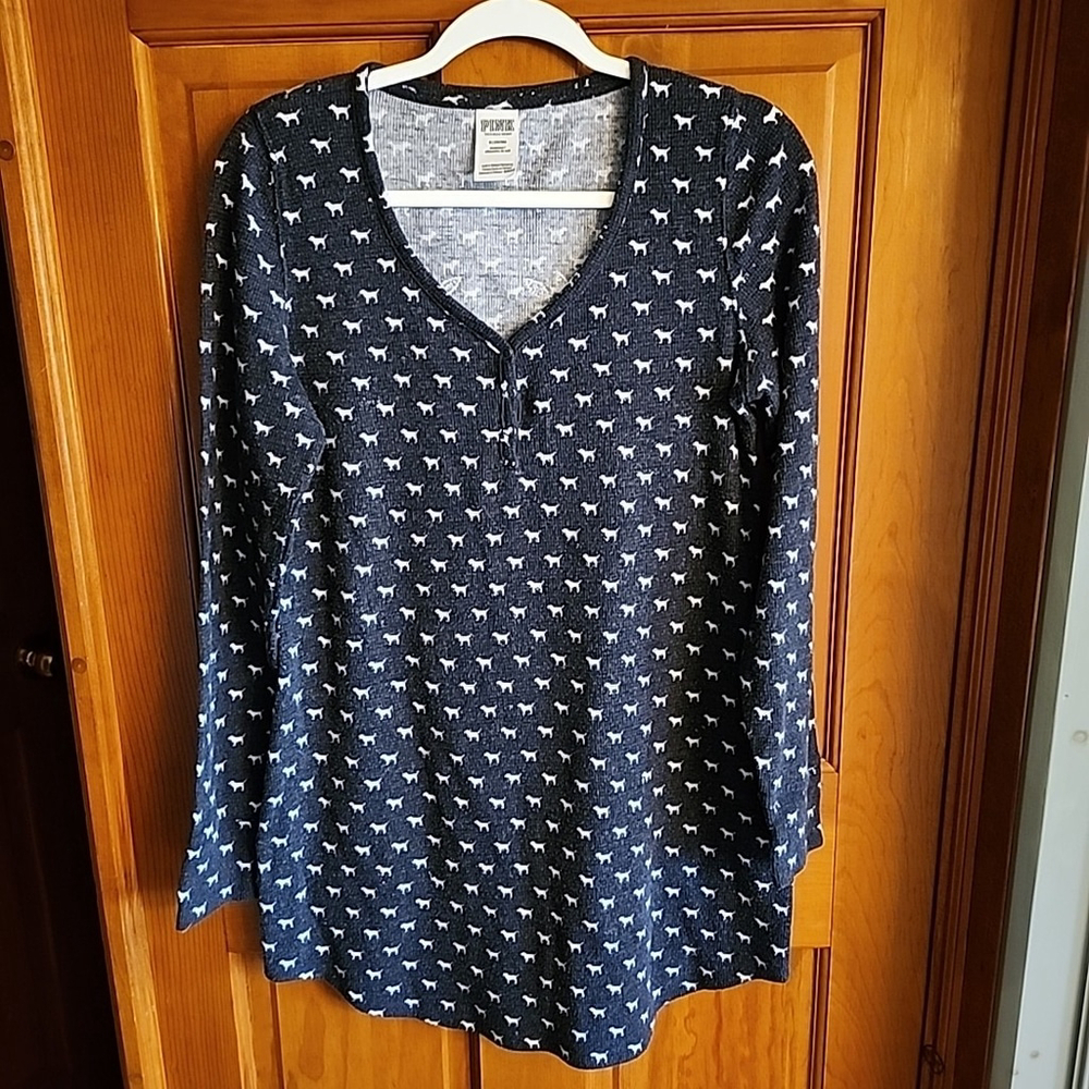 Victoria's Secret Sleepshirt Size M, Grey Dog, Sequined Back.